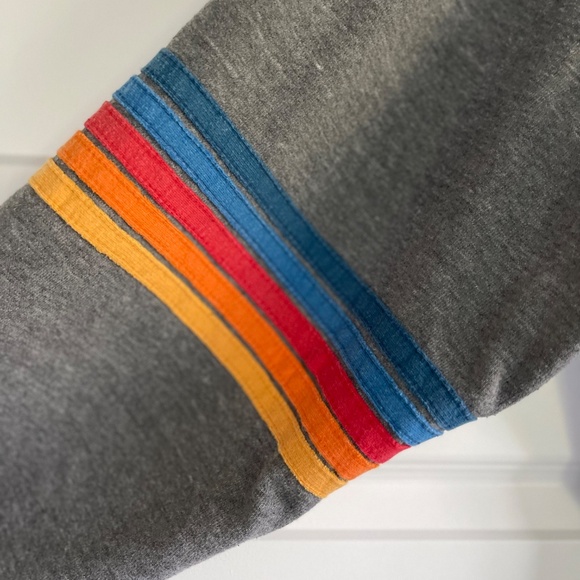 AVIATOR NATION RAINBOW STITCH SLEEVE RELAXED CREW SWEATSHIRT, HEATHER GREY ~ XL - Picture 5 of 7